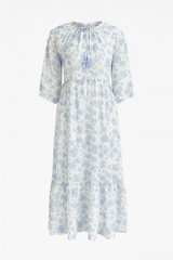 GO THREAD FLOWER PRINT RUFFLE BOTTOM DRESS
