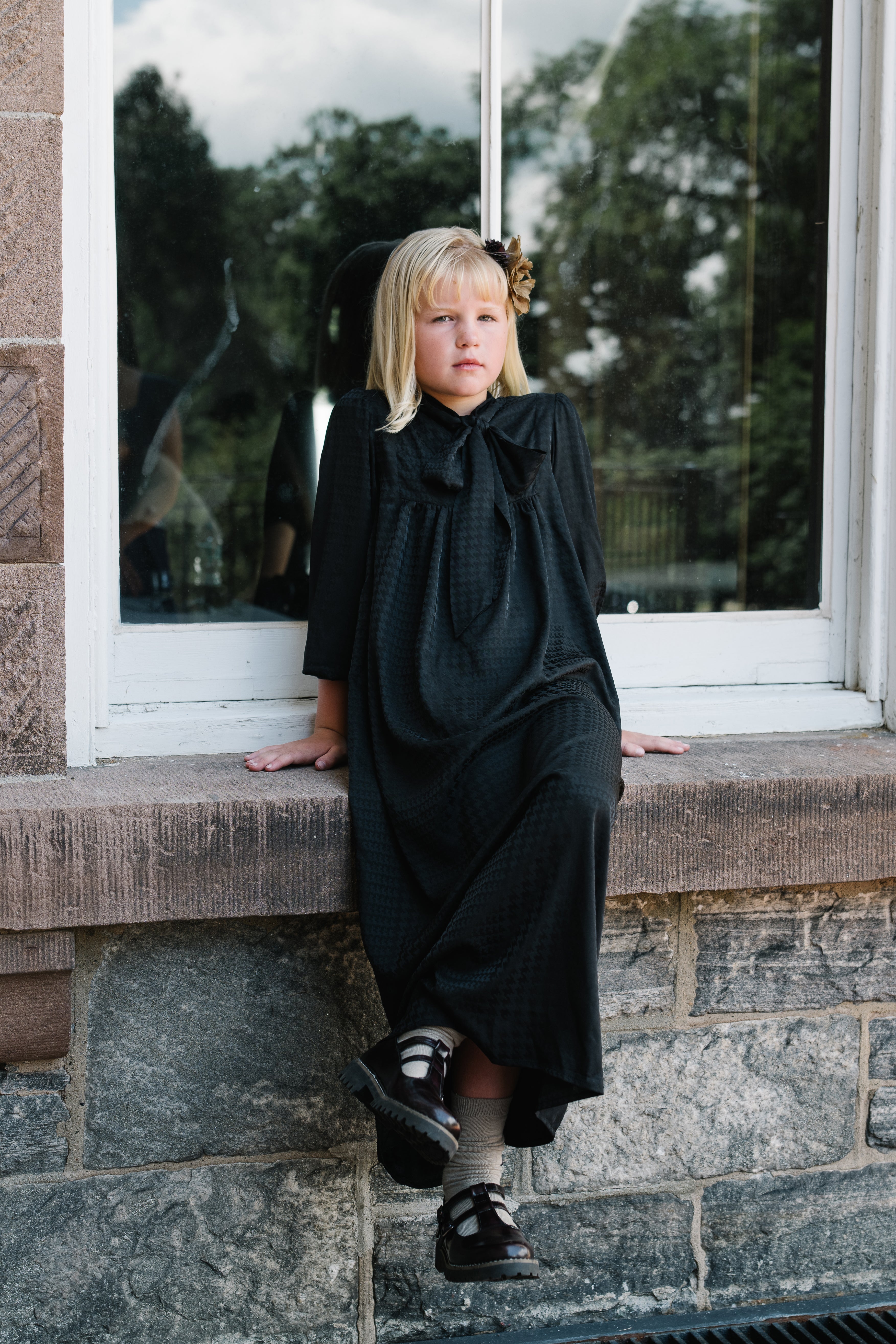 FROO STYLE LINDSEY FRONT TIE HOUNDSTOOTH DRESS
