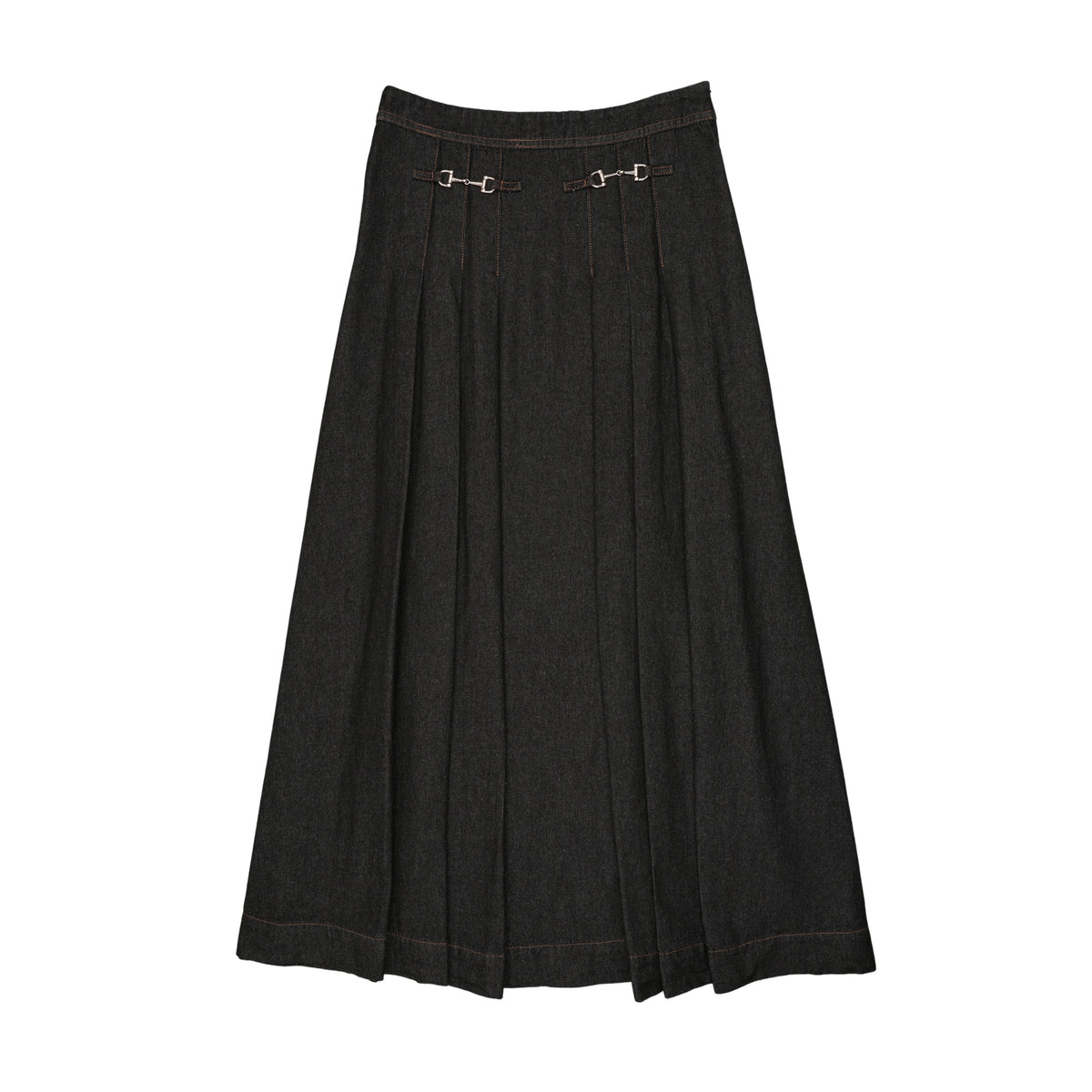 FROO STYLE BUCKLE DENIM MAXI SKIRT