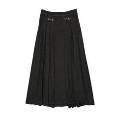 FROO STYLE BUCKLE DENIM MAXI SKIRT