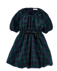 PHILOSOPHY BALLOON SLEEVE PLAID PHILOSOPHY LOGO BELT DRESS