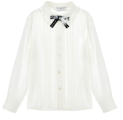 PHILOSOPHY LONG SLEEVE RUFFLE BY COLLAR BUTTON UP BLOUSE WITH BOW