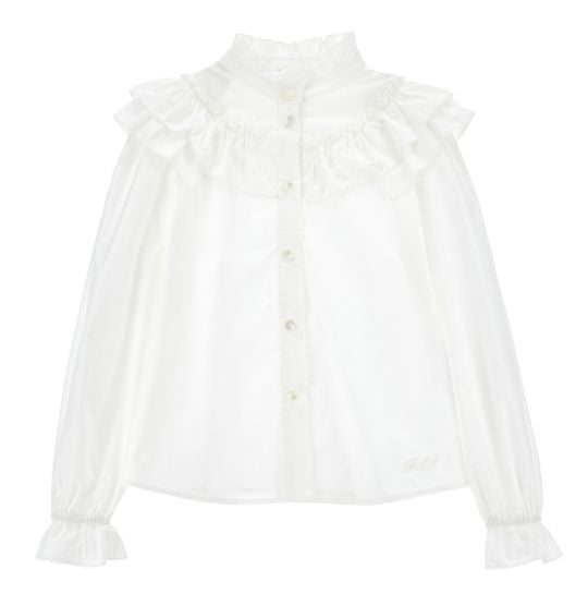 PHILOSOPHY LONG SLEEVE RUFFLE BIB BUTTON UP BLOUSE
