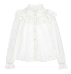 PHILOSOPHY LONG SLEEVE RUFFLE BIB BUTTON UP BLOUSE