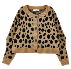 PHILOSOPHY LONG SLEEVE KNIT CHEETAH PRINT CARDIGAN WITH LOGO ON BACK