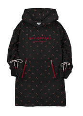 PHILOSOPHY LONG SLEEVE CHERRY PRINT HOODED DRESS WITH BOWS ON SLEEVE