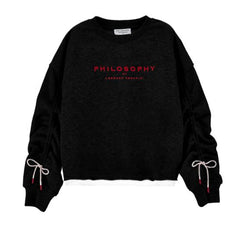 PHILOSOPHY LONG SLEEVE PHILOSOPHY LOGO WHITE TRIM SWEATSHIRT WITH BOW ON SLEEVE
