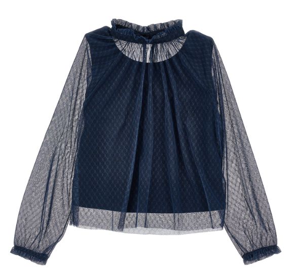 PHILOSOPHY 2PC LONG SLEEVE RUFFLE MOCK NECK BLOUSE WITH LOW RUFFLE TULLE SKIRT