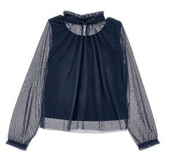 PHILOSOPHY 2PC LONG SLEEVE RUFFLE MOCK NECK BLOUSE WITH LOW RUFFLE TULLE SKIRT