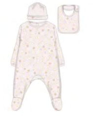 MARC JACOBS 3PC FLOWER PRINT LOGO FOOTIE, BIB & HAT