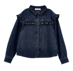PHILOSOPHY LONG SLEEVE DENIM ALL AROUND SHOULDER SHIRT WITH EMBROIDERY ON BACK
