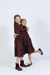 GOLD THREAD HEART PRINT BELTED DRESS