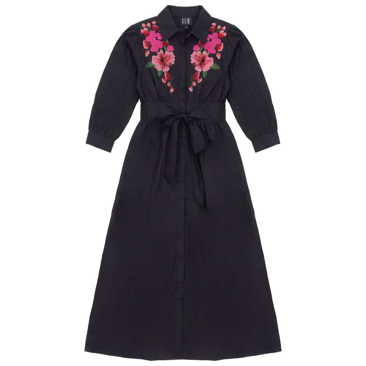 GEM FLORAL EMBROIDERED SHIRT DRESS