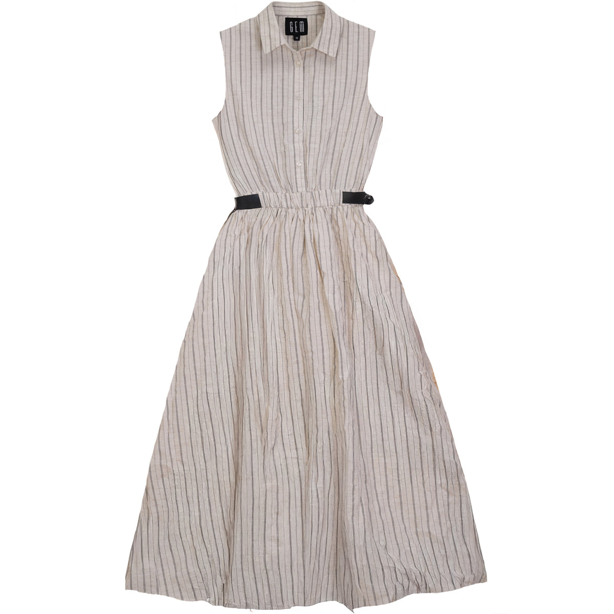 GEM BUBBLE HEM STRIPE SLVLS SHIRT DRESS