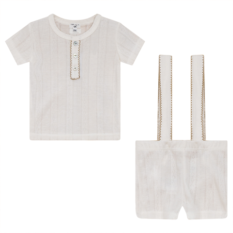 LITTLE FRAGILE 2PC TOP WITH OVERALL SHORTS SET