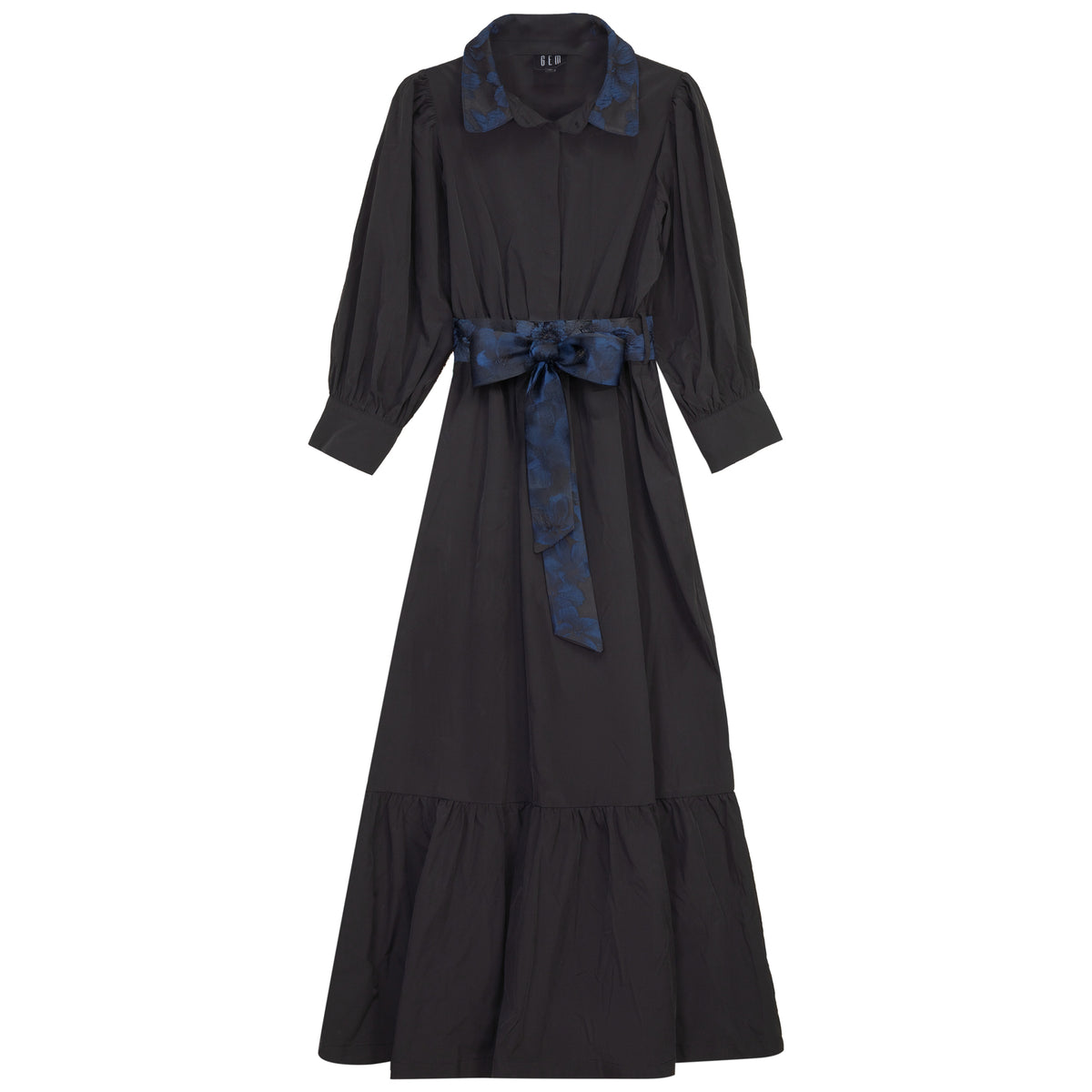 GEM BELTED TIERED TAFFETA DRESS