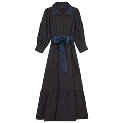 GEM BELTED TIERED TAFFETA DRESS
