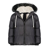 SCOTCH BONNET BLACK & WHITE TIPS FUR HOODED DRAWSTRING PUFFER