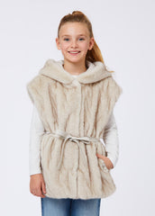 LIU-JO FUR TEXTURED HOODED BELT VEST