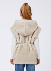 LIU-JO FUR TEXTURED HOODED BELT VEST