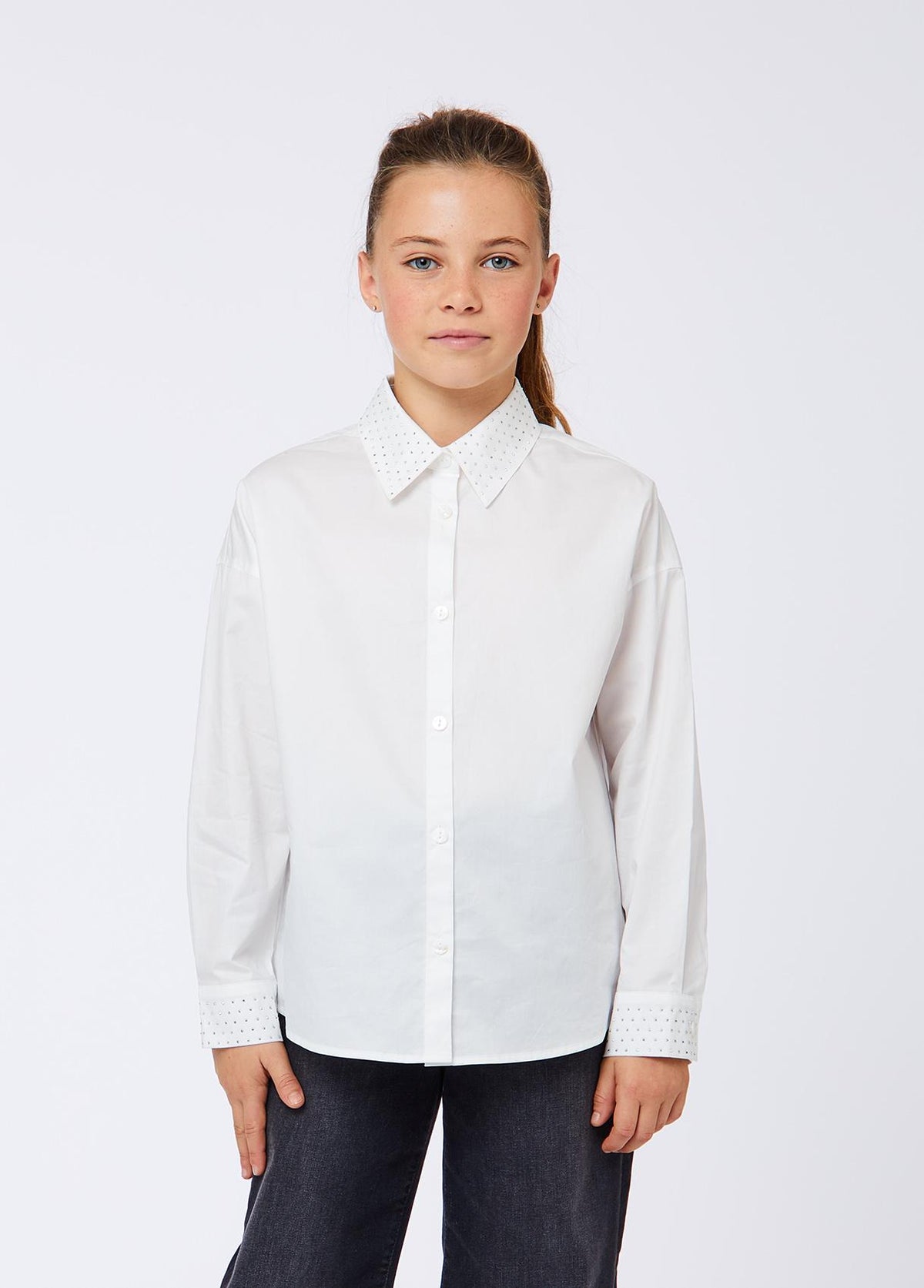 LIU-JO LONG SLEEVE BUTTON DOWN RHINESTONE BY COLLAR AND CUFF SHIRT