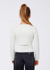LIU-JO 2 IN 1 SET RIBBED RHINESTONE KNIT CARDIGAN WITH SHIRT