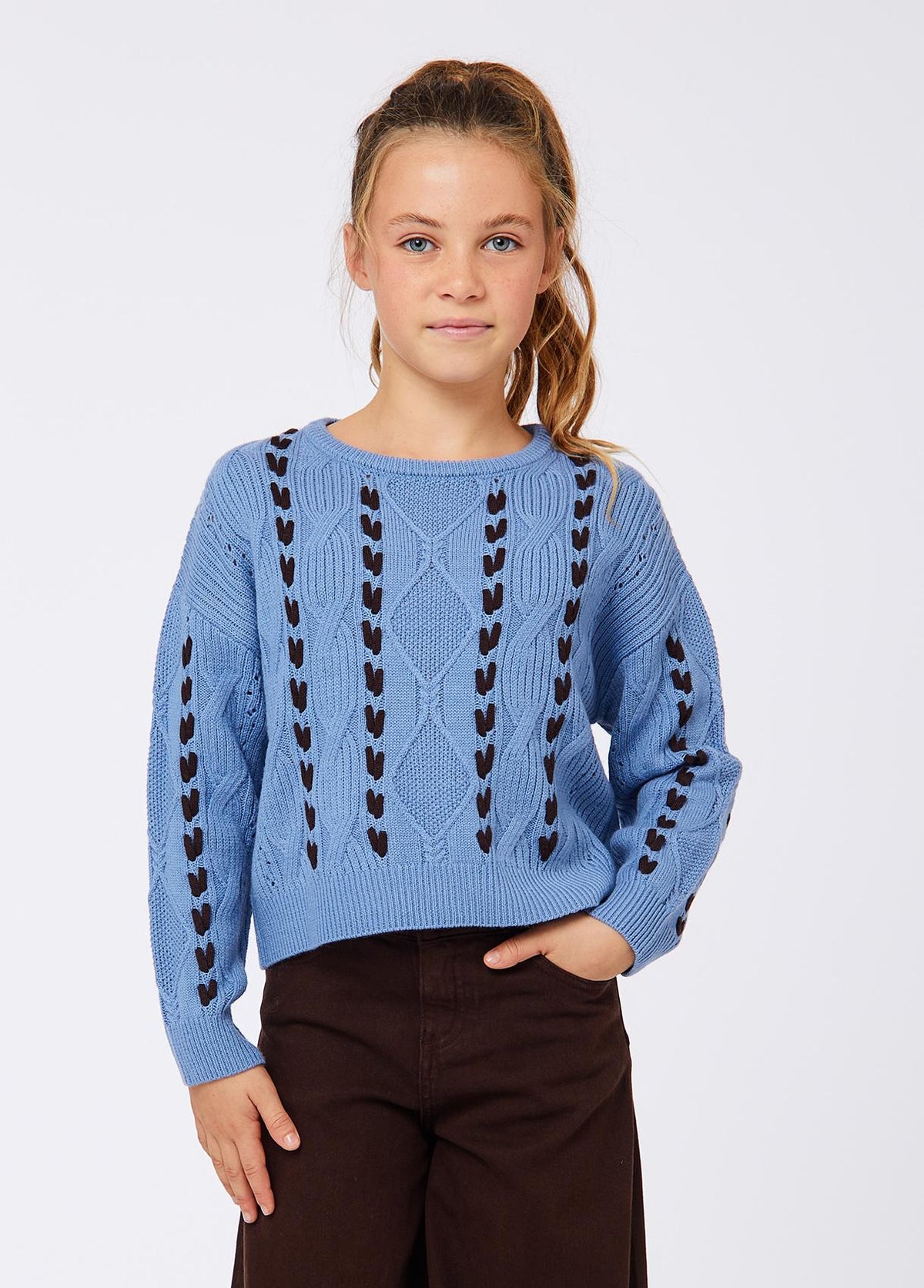 LIU-JO LONG SLEEVE KNIT HEART LINES TEXTURED SWEATER