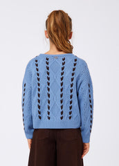 LIU-JO LONG SLEEVE KNIT HEART LINES TEXTURED SWEATER