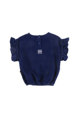LOUD APPAREL "FOND" EMBROIDERD HOUSE PRINT RUFFLED SLEEVELESS TOP