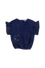 LOUD APPAREL "FOND" EMBROIDERD HOUSE PRINT RUFFLED SLEEVELESS TOP