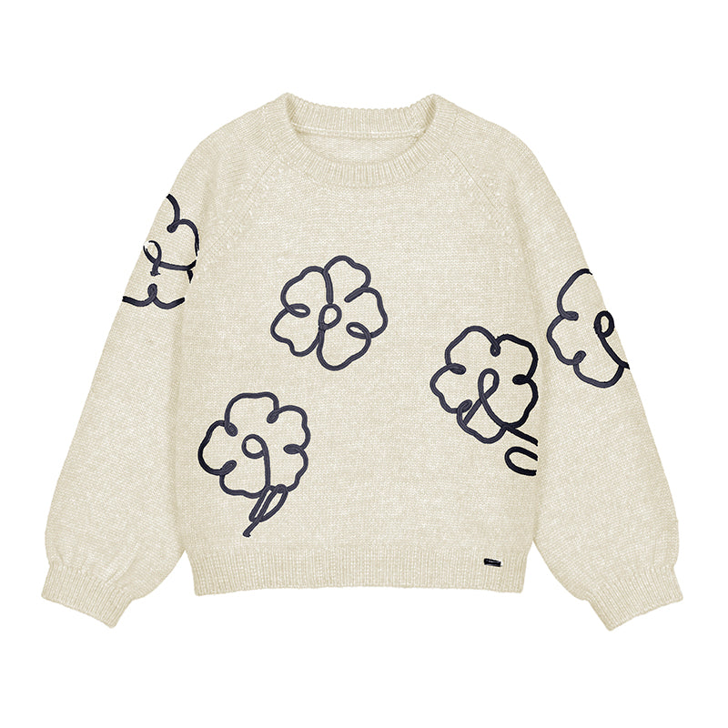 MAYORAL FLOWER APPLIQUE KNIT SWEATER