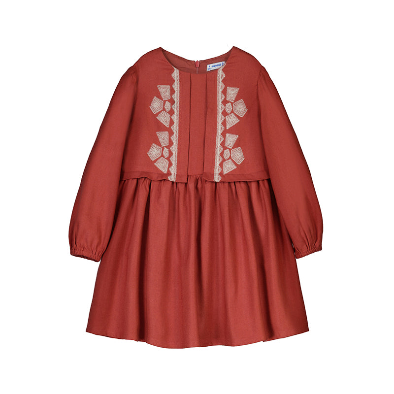 MAYORAL LONG SLEEVE EMBROIDERED DETAIL DRESS