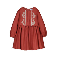 MAYORAL LONG SLEEVE EMBROIDERED DETAIL DRESS