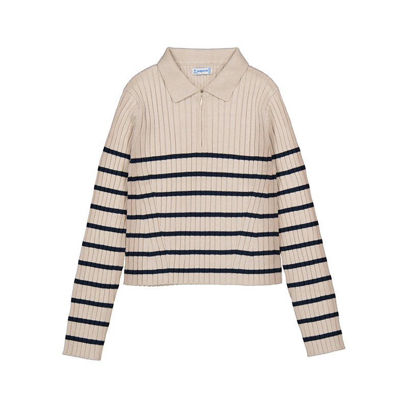 MAYORAL LONG SLEEVE QUARTER STRIPE KNIT POLO