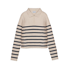 MAYORAL LONG SLEEVE QUARTER STRIPE KNIT POLO