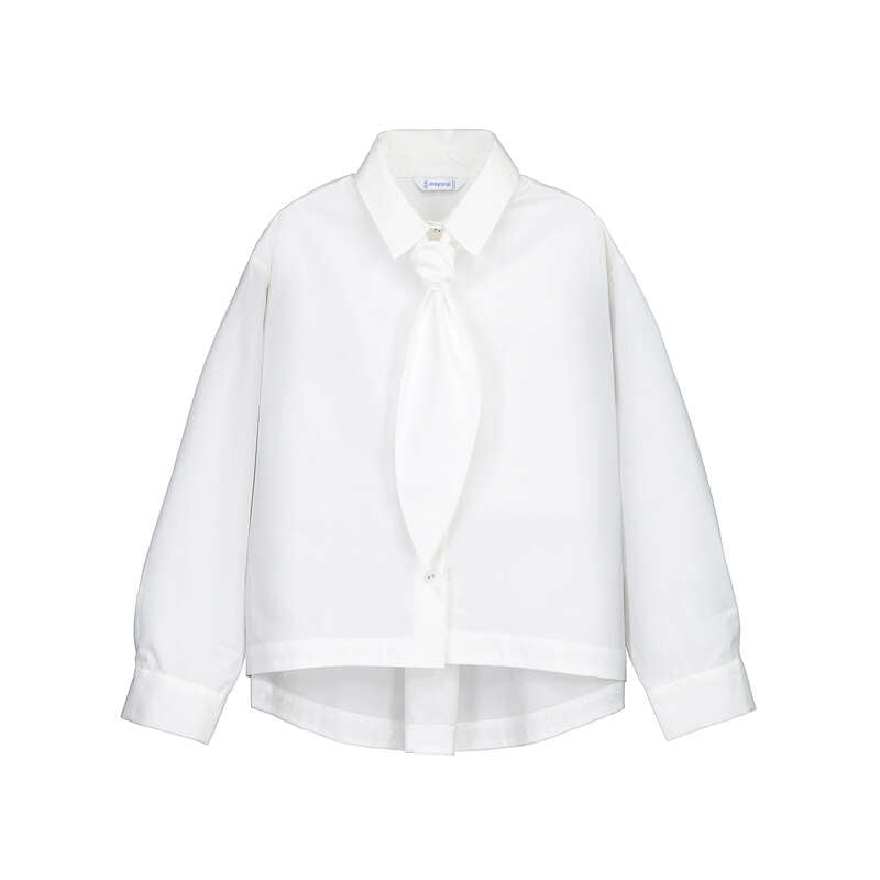 MAYORAL LONG SLEEVE POPLIN BLOUSE WITH TIE NECK