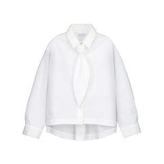 MAYORAL LONG SLEEVE POPLIN BLOUSE WITH TIE NECK