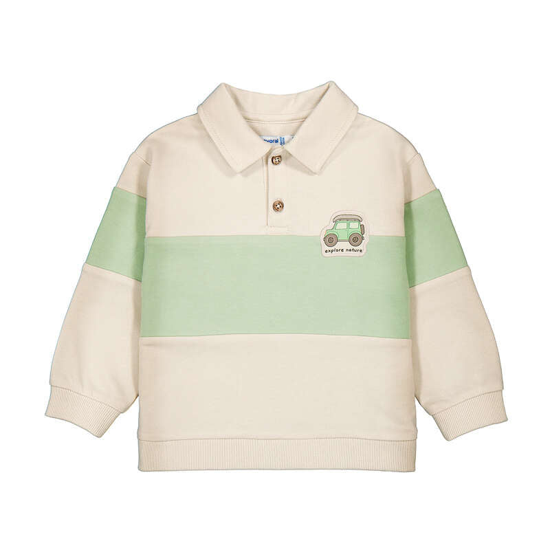 MAYORAL BABY PULLOVER POLO SWEATER WITH STRIPE AND CAR GRAPHIC
