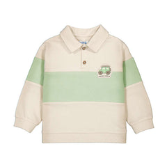 MAYORAL BABY PULLOVER POLO SWEATER WITH STRIPE AND CAR GRAPHIC