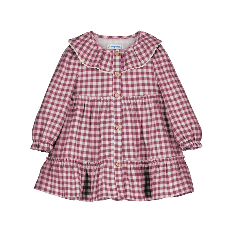 MAYORAL LONG SLEEVE PLAID VICHY COLLAR DRESS