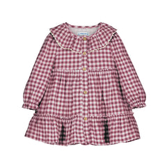 MAYORAL LONG SLEEVE PLAID VICHY COLLAR DRESS