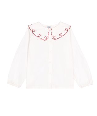 PETIT BATEAU BUTTON UP BLOUSE WITH HEART DETAIL