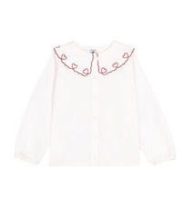 PETIT BATEAU BUTTON UP BLOUSE WITH HEART DETAIL