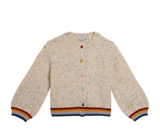 STELLA MCCARTNEY FLOWER BUTTON SPECKLED MULTI TRIM KNIT CARDIGAN