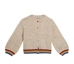 STELLA MCCARTNEY FLOWER BUTTON SPECKLED MULTI TRIM KNIT CARDIGAN