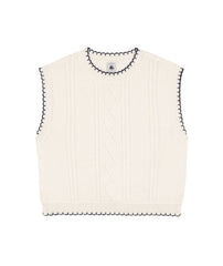 PETIT BATEAU KNIT HEART EMB. NAVY TRIM VEST