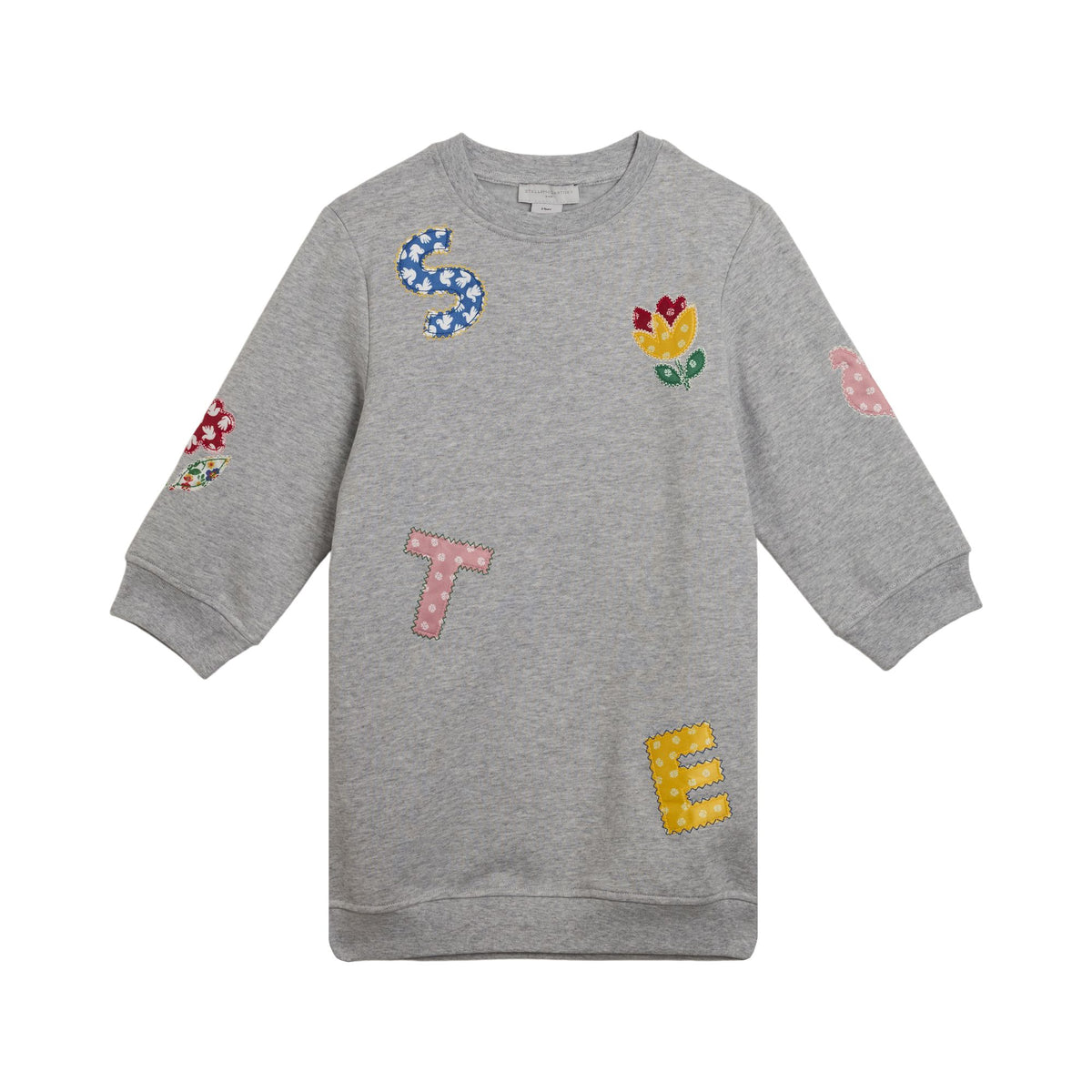 STELLA MCCARTNEY LONG SLEEVE FLEECE DRESS WITH PATCHES ALLOVER