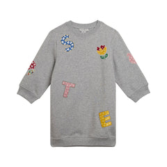 STELLA MCCARTNEY LONG SLEEVE FLEECE DRESS WITH PATCHES ALLOVER