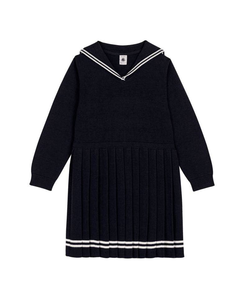 PETIT BATEAU LONG SLEEVE KNIT SAILOR COLLAR DRESS