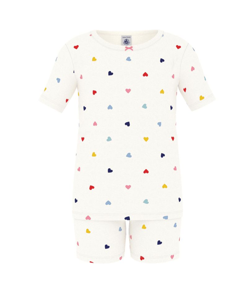 PETIT BATEAU SHORT SLEEVE SHIRT AND SHORT WITH MULTICOLOR HEARTS LOUNGEWEAR